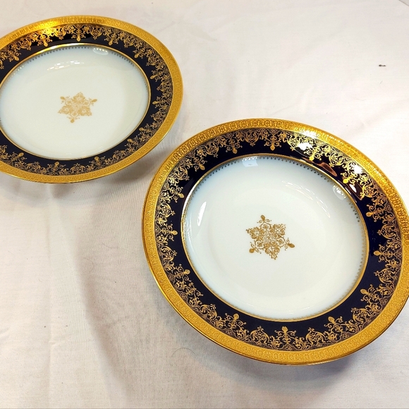Theodore Haviland Limoges France Colbalt & Gold Soup Bowl, 9.25" Lot Of 2 - Picture 2 of 6